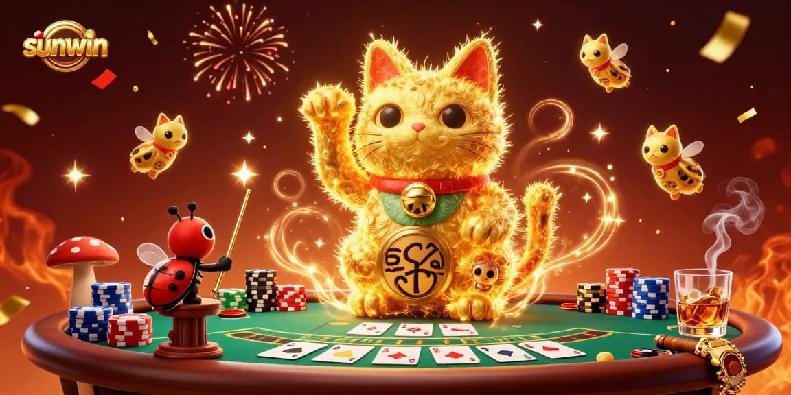 Experience the excitement of sunwin with golden fireflies transforming in a vibrant casino scene.