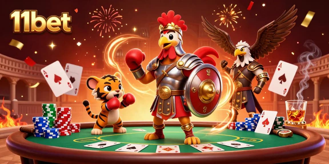 Join the excitement at 11bet with a thrilling poker scene featuring dynamic characters.