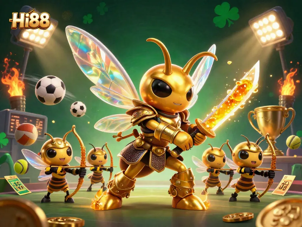 Engage with Hi88's exciting gaming atmosphere featuring dynamic sports elements and vibrant characters.