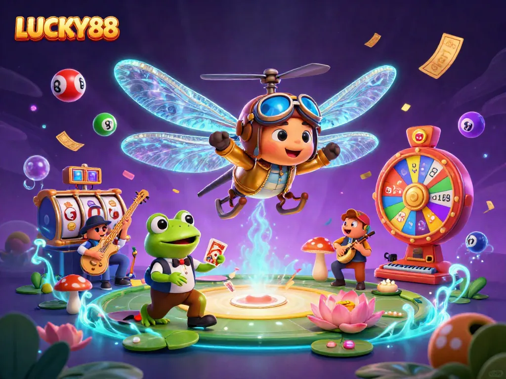 Experience the thrill of LUCKY88 with vibrant casino elements and animated characters in a captivating scene.