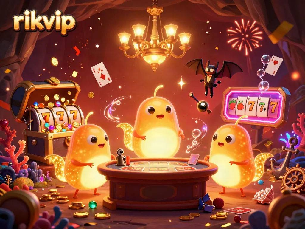 Play games like rikvip in an ultra-detailed glowing cave casino filled with treasures and excitement.