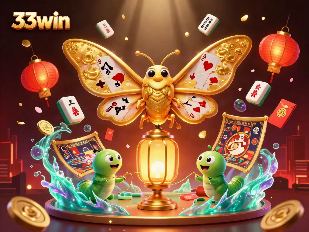 Experience thrilling bets with 33win showcasing colorful casino scenes and golden motifs.