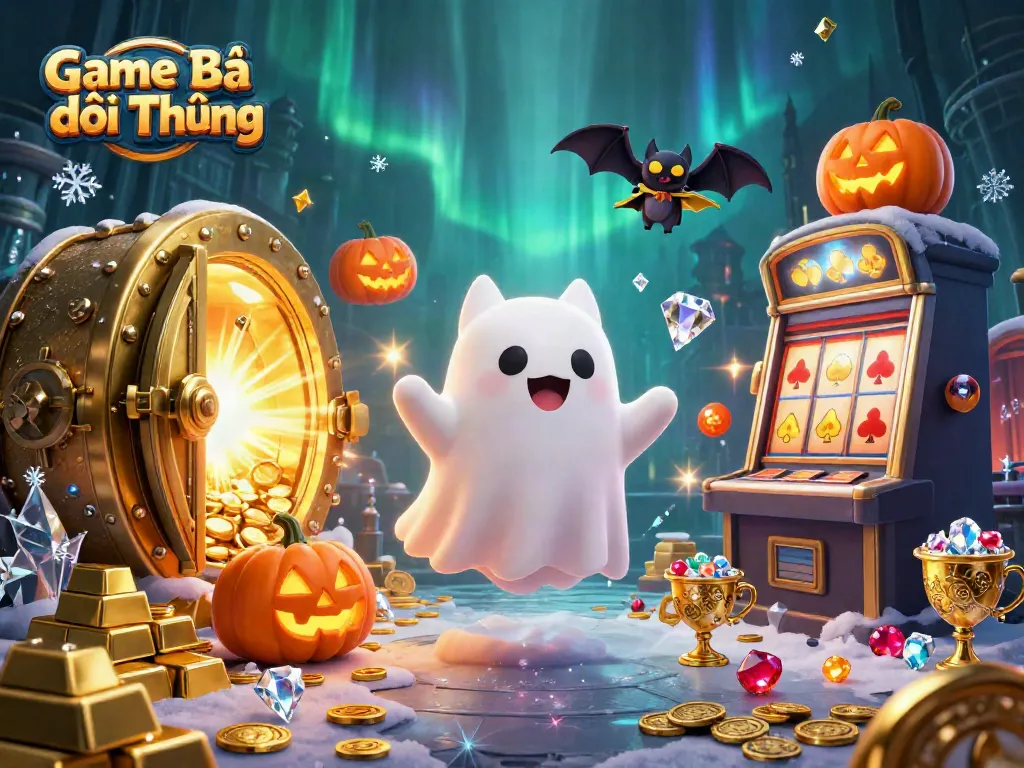 Engage in Game Bài Đổi Thưởng adventures with vibrant 3D illustration of fantasy characters and treasures.