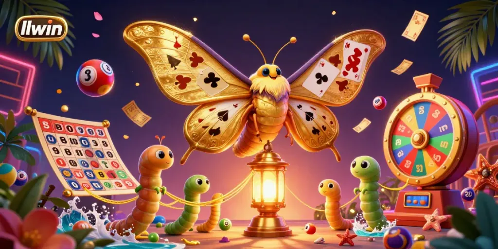 Experience exciting casino adventures with the llwin mascot and vibrant game elements in an enchanting digital scene.