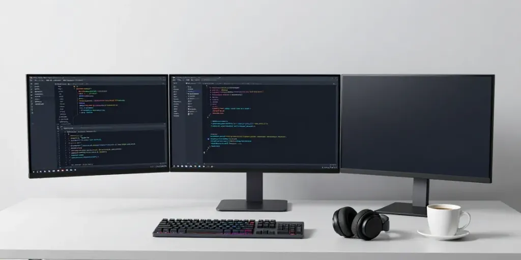 .uk domain registration in a tech-savvy environment, featuring software development tools and a modern workspace.