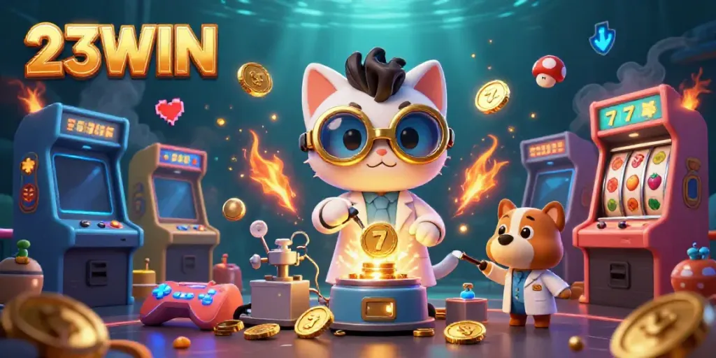 Win exciting rewards with 23WIN in a vibrant 3D casino scene