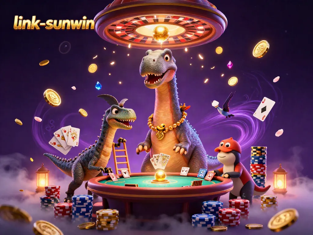 Experience the thrill of gaming at link-sunwin with this engaging scene featuring a whimsical 3D casino atmosphere.
