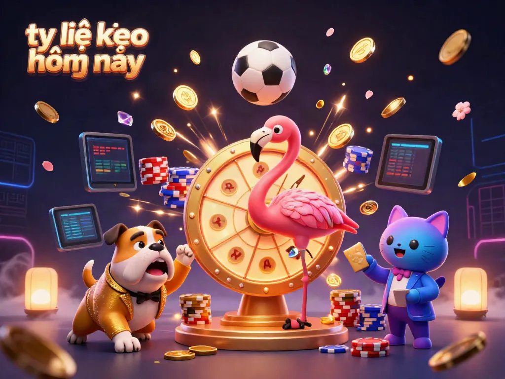 Experience the thrill of sports betting with tỷ lệ kèo hôm nay in this vibrant 3D illustration featuring exciting gambling elements.