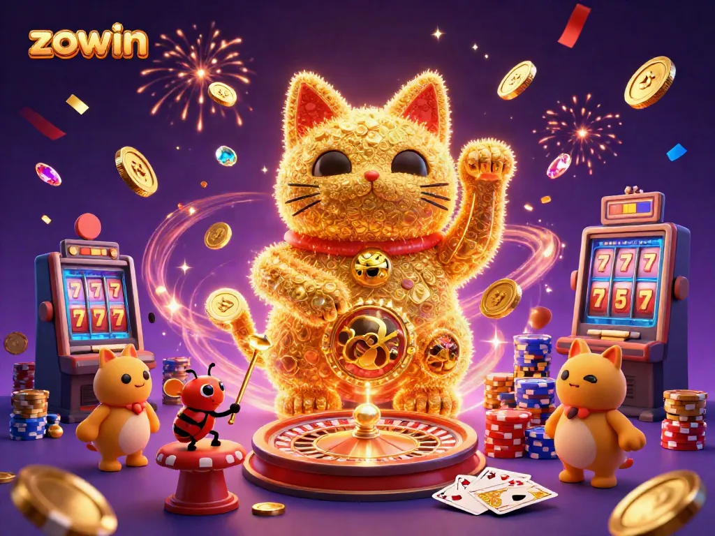 Engage in thrilling gameplay with zowin, where a lucky cat and gambling elements burst with energy.