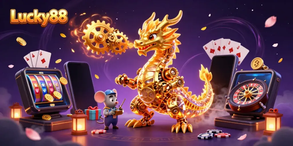 Experience captivating gameplay with Lucky88 in a vibrant, 3D casino atmosphere.
