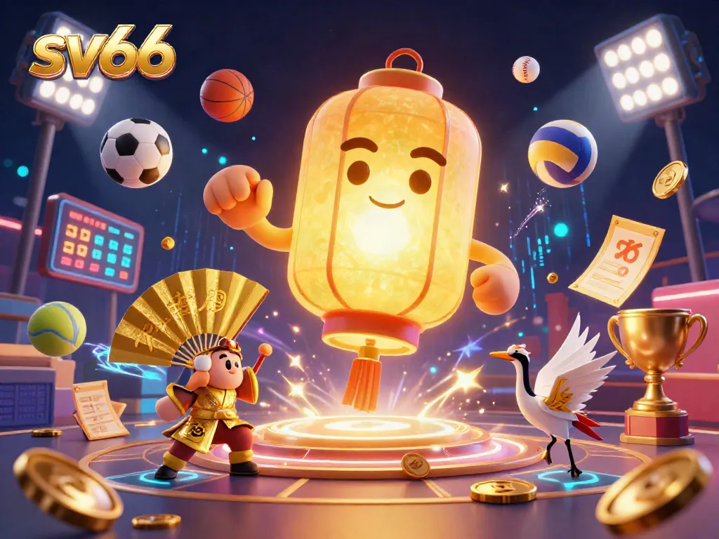 Experience sv66's vibrant online gaming atmosphere with golden spirits, sports elements, and betting excitement.