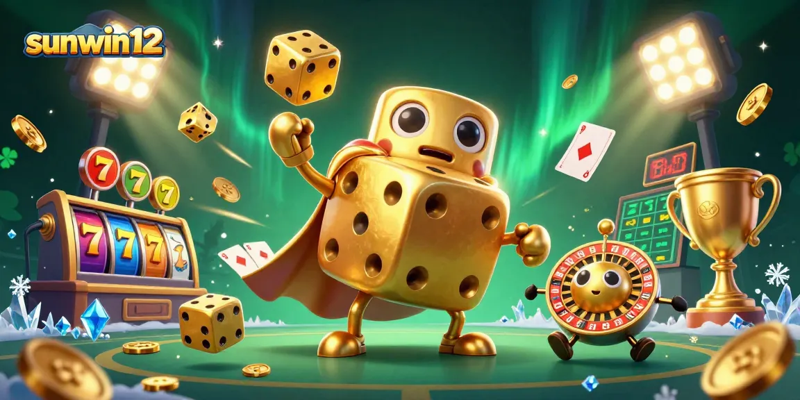 Experience winning strategies with sunwin12 in a vibrant 3D casino illustration featuring golden dice and jackpots.
