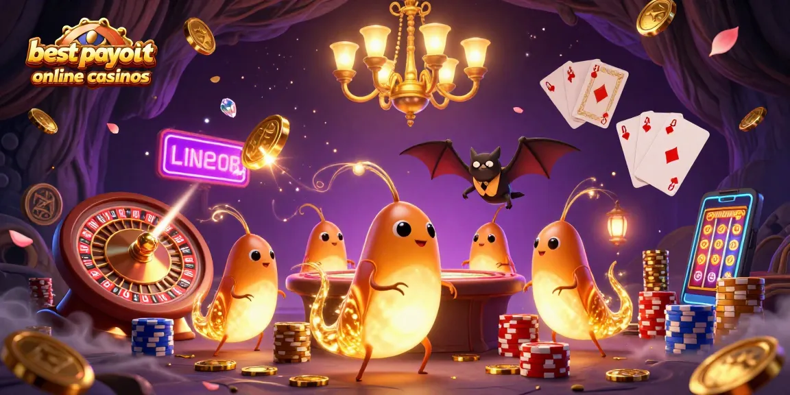 Experience the best payout online casinos with vibrant glowworms lighting up a lively cave casino.