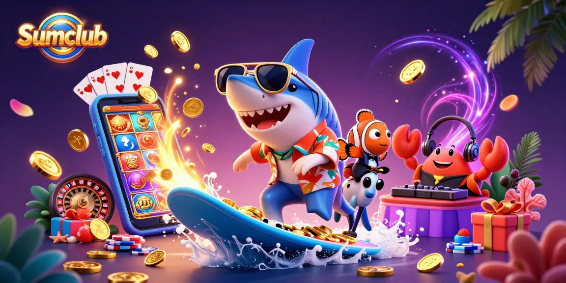 Experience thrilling gameplay at Sumclub with a vibrant casino scene featuring exciting characters and games.