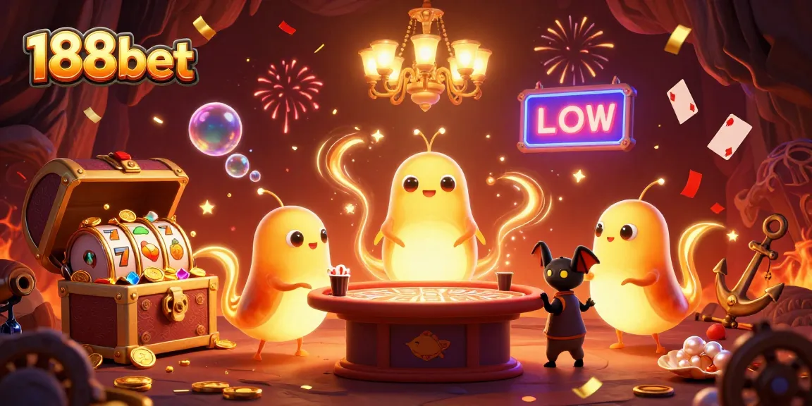 Engage with the vibrant 188bet casino scene, featuring glowworms, golden coins, and slot reels.