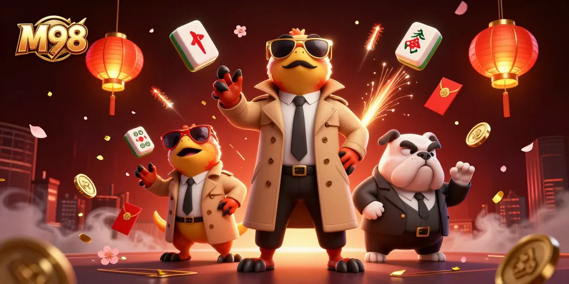 M98 players gamble in a vibrant casino scene filled with energetic game elements.