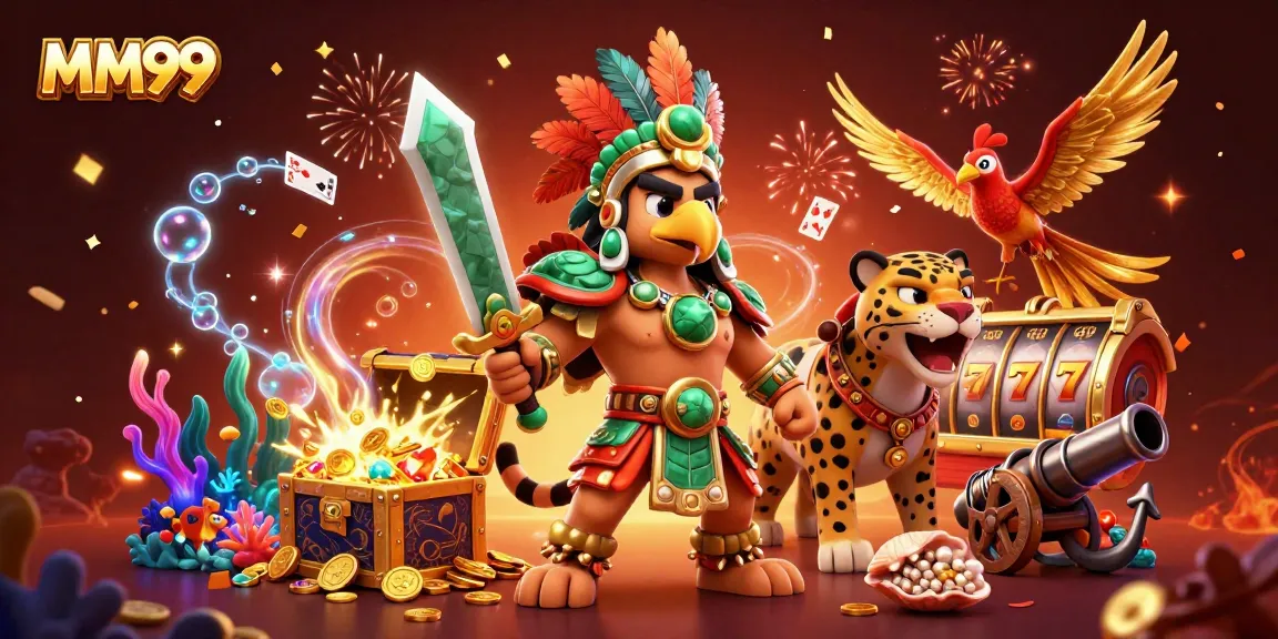 Experience thrilling adventures with MM99 in this vibrant underwater casino scene.