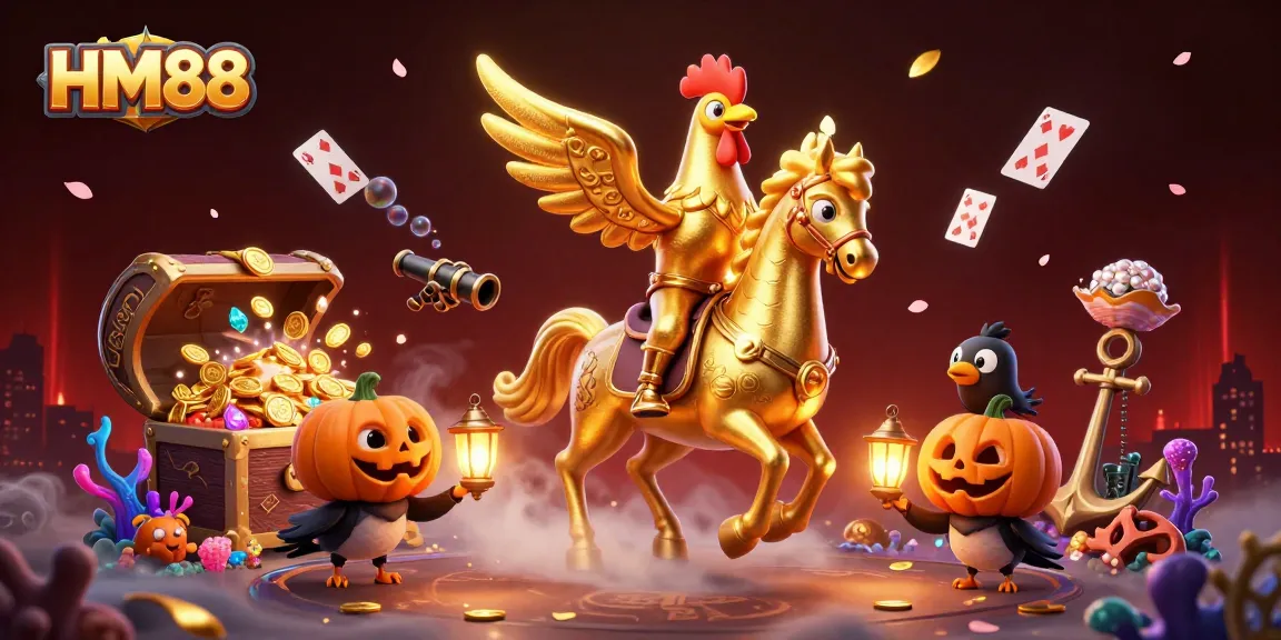 Play and win at HM88, where vibrant energy and golden treasures come alive in a magical casino.