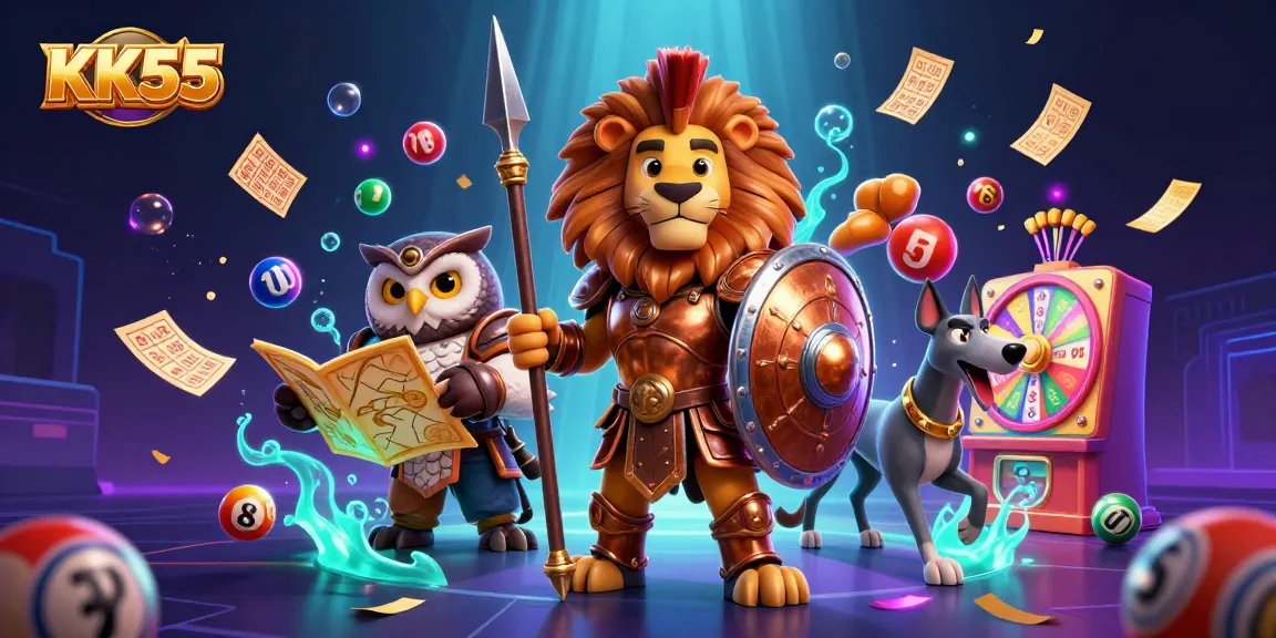 Engage with thrilling games at KK55, featuring vibrant lottery elements in a lively casino scene.
