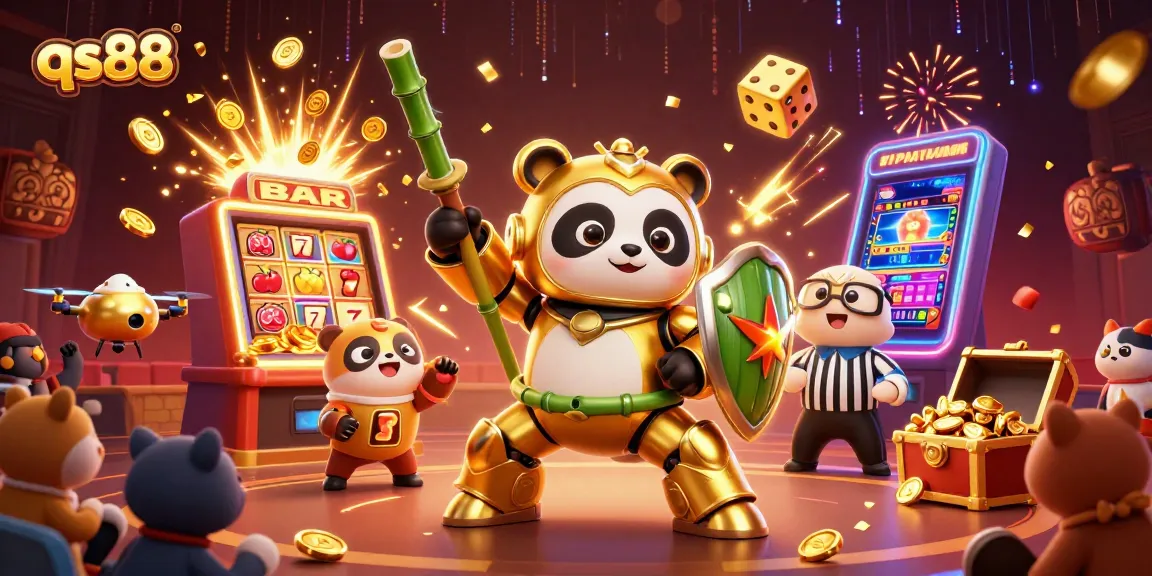 qs88 engages players with vibrant casino action, featuring slot machine jackpots and playful characters.