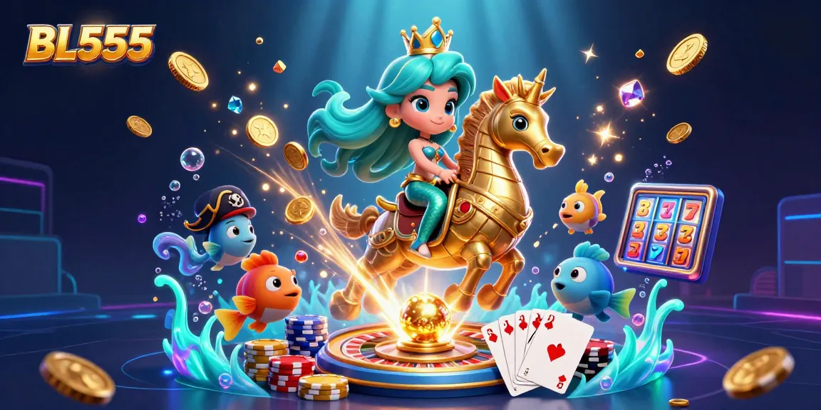 Experience thrilling gaming at BL555 with a vibrant underwater casino scene filled with sparkling treasures.