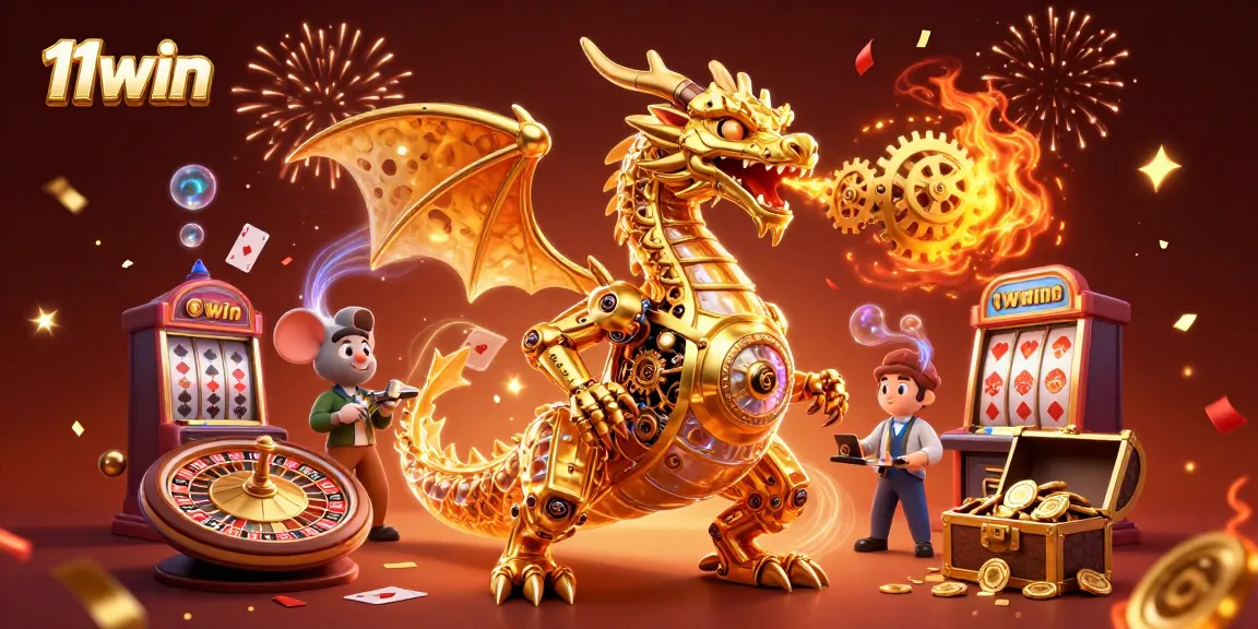Experience thrilling wins at 11win with a captivating golden dragon and dynamic casino elements.