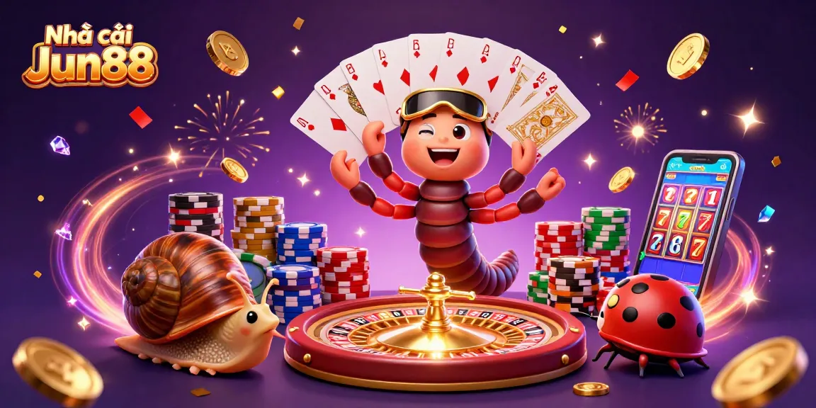 Experience vibrant excitement at Nhà cái Jun88 with captivating casino scenes and festive elements.