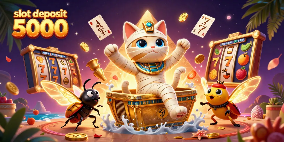 Experience exciting slot deposit 5000 gameplay with a vibrant, dynamic casino scene bursting with colorful elements.