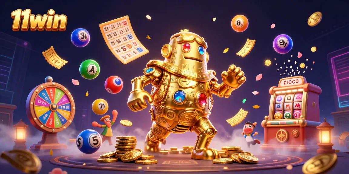 Experience the thrill of gambling at 11win with dynamic visuals of a golden golem and colorful game elements.