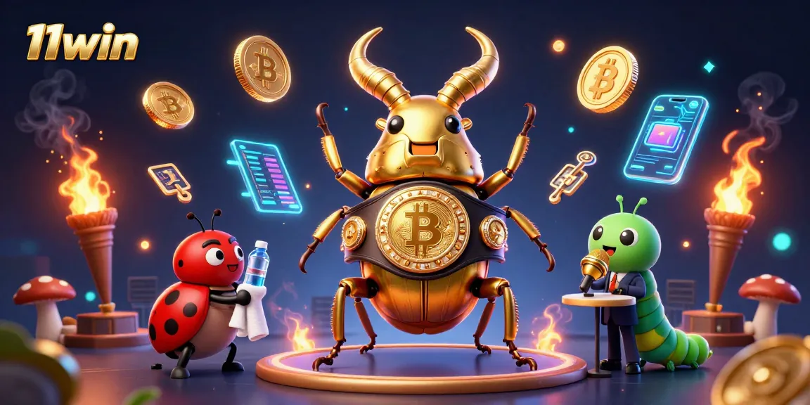 Engage with the lively 11win casino scene showcasing vibrant characters and crypto elements in action.